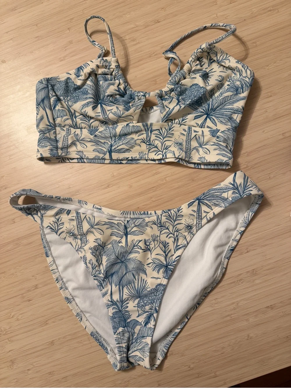 Shade & Shore Blue and Cream Tropical Print Bikini Set